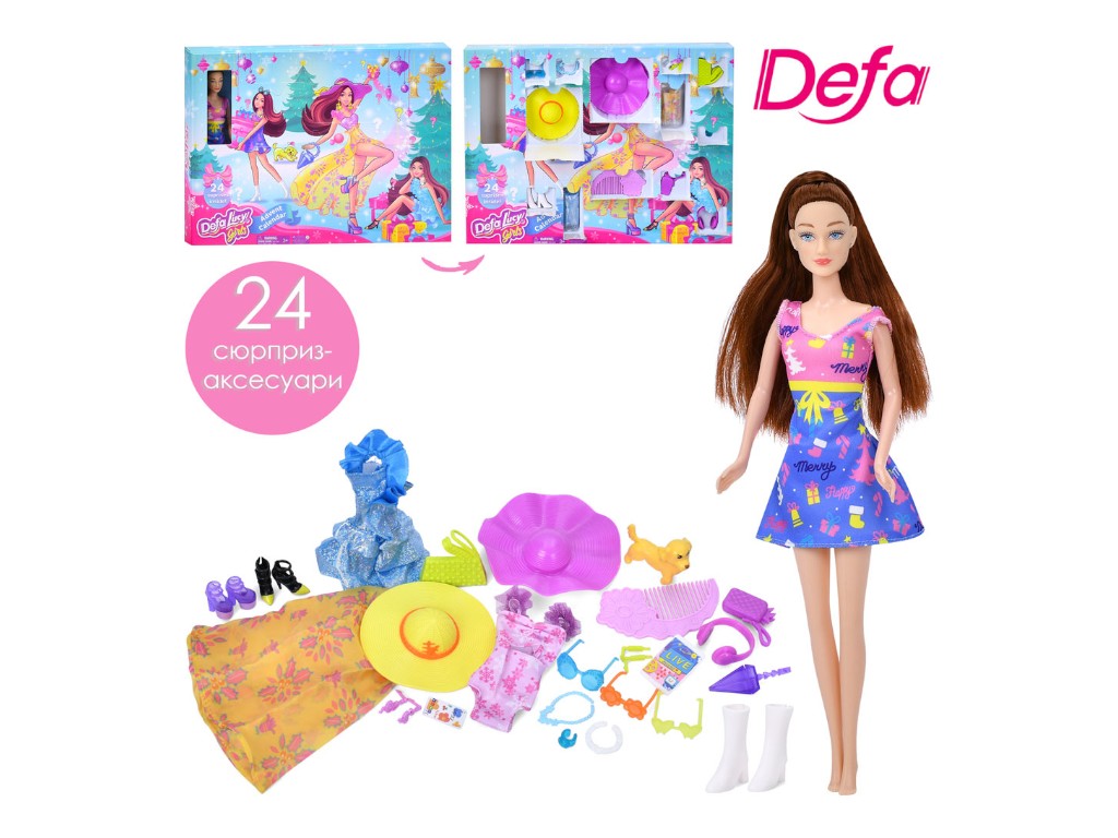 Кукла с адвент-календарем Defa Lucy 8530, 29 см, набор сюрпризов