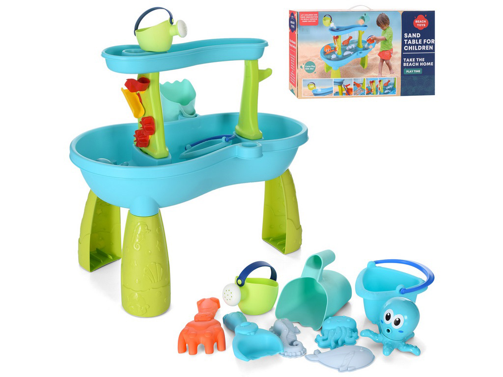 Столик-песочница с воронкой HG-1219, 35,5 см, с формочками и ведром, BabyToys
