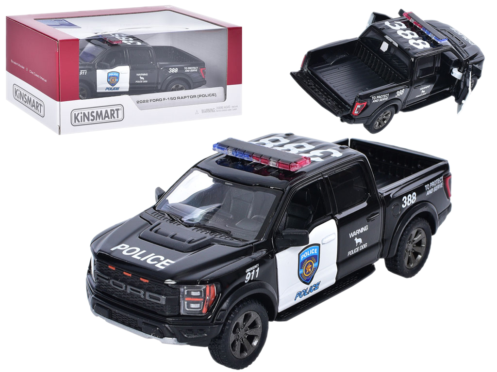 Машинка металева інерційна Ford F-1 2022 Raptor Police. Kinsmart KT5436WP