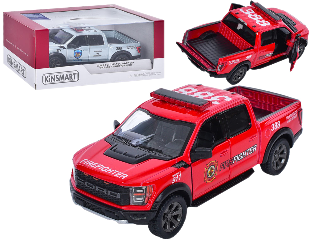 Машинка металлическая инерционная Ford F-1 2022 Raptor Police Kinsmart KT5436WPR