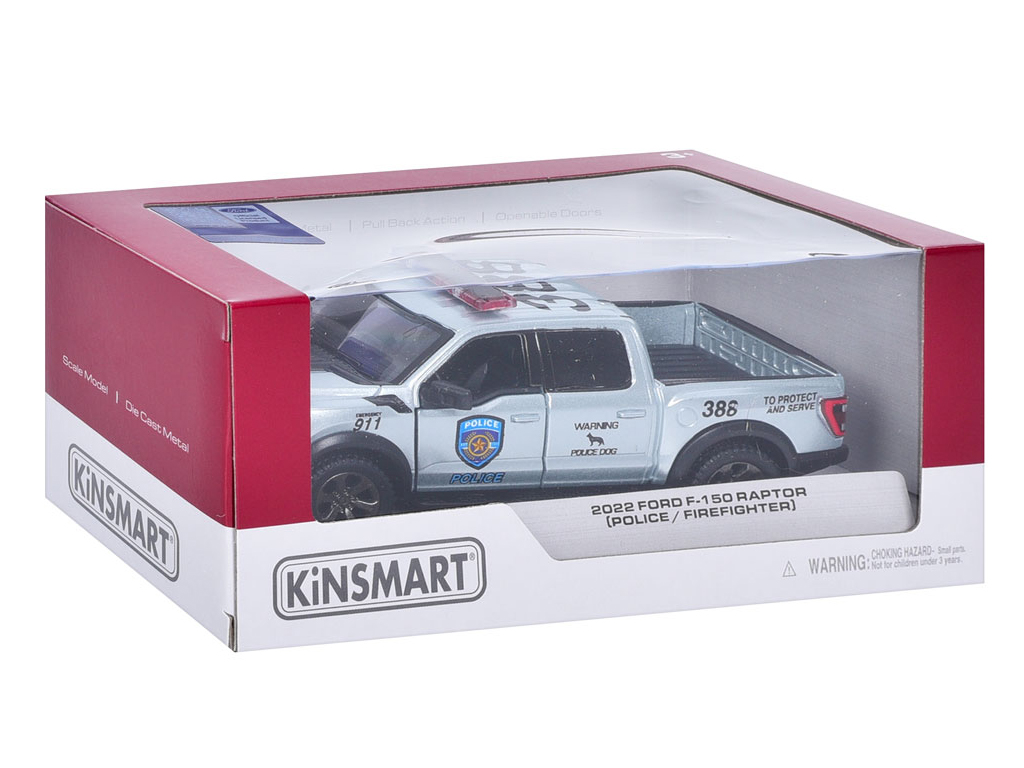 Машинка металлическая инерционная Ford F-1 2022 Raptor Police Kinsmart KT5436WPR