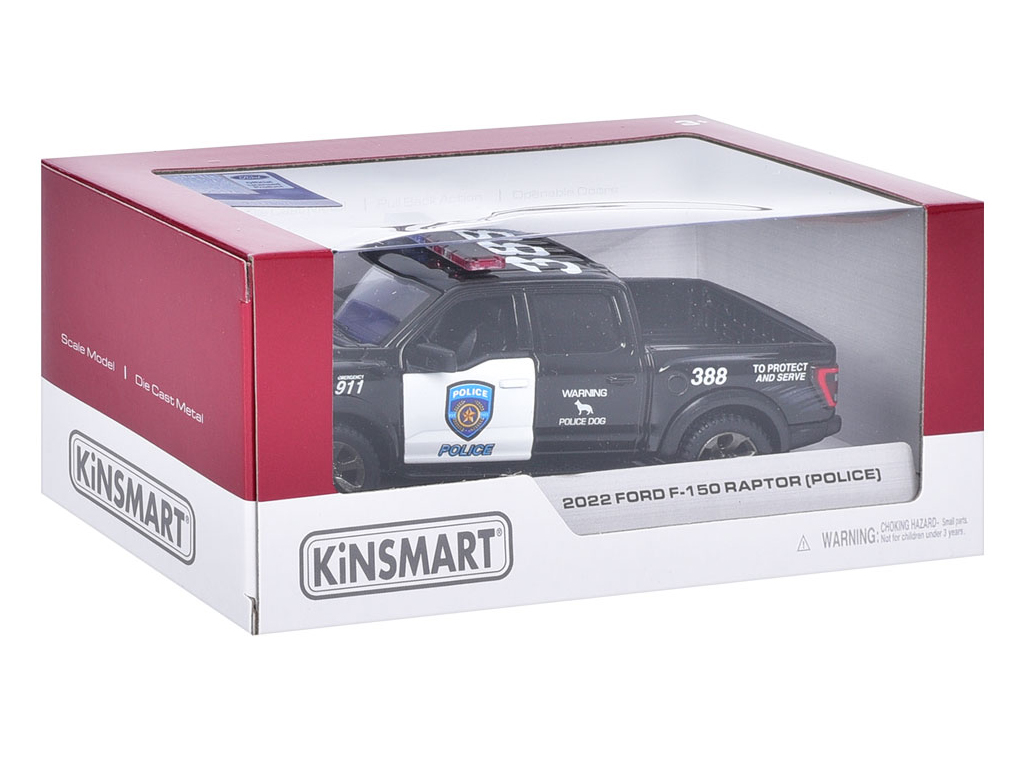 Машинка металева інерційна Ford F-1 2022 Raptor Police. Kinsmart KT5436WP