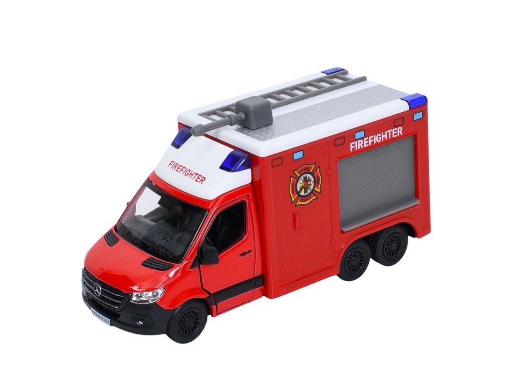 Пожарная инерционная машина KT5478W 12 см, открытая дверь, стремянка, 2 вида (цена за 1шт) Kinsmart