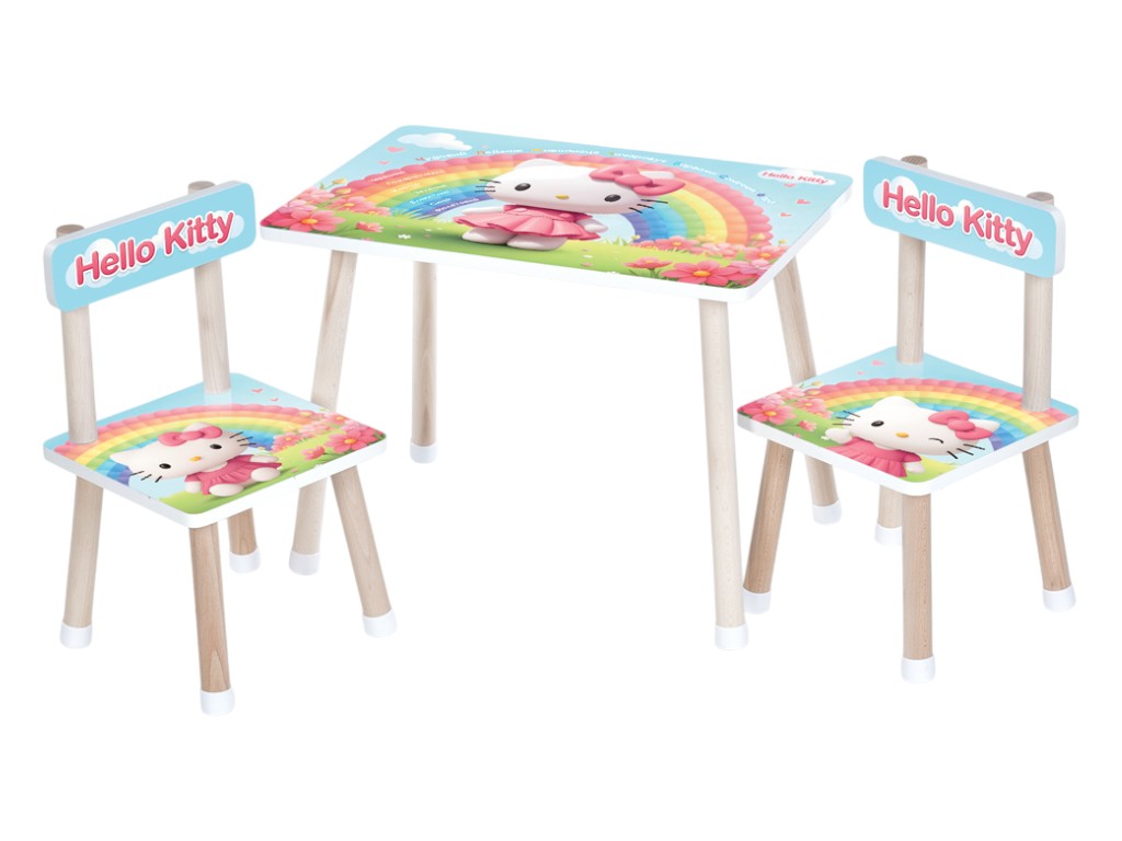 Стіл дитячий M 501-34 Hello Kitty, з 2 стільчиками, дерев'яний