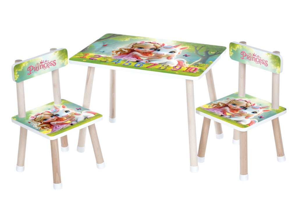Стіл дитячий з двома стільчиками, дерев’яний Princess