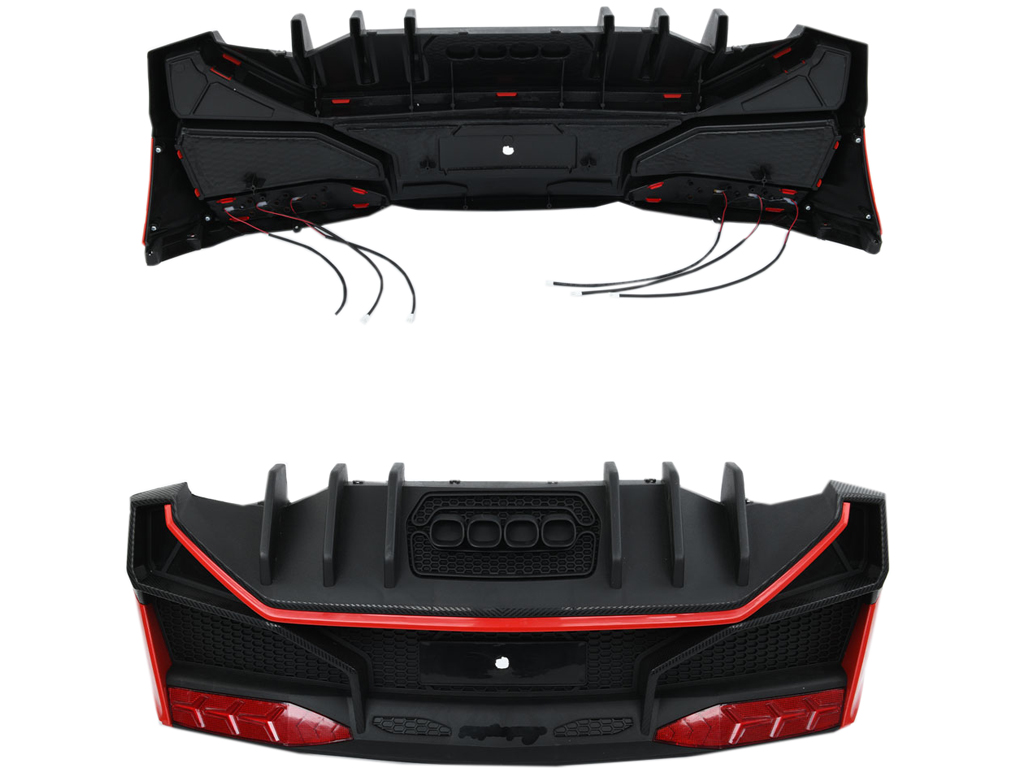 Бампер задній НЕ фарбований червоний до машини M 5738. M 5738-REAR BUMPER RED