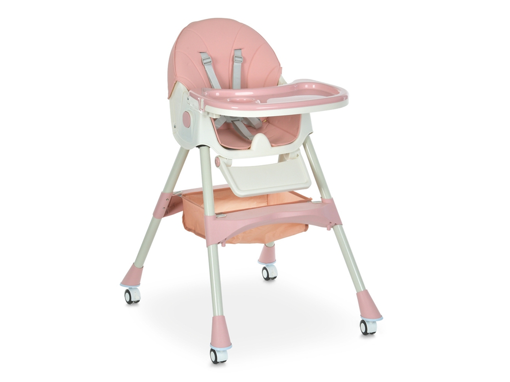 Стільчик для годування, M 6302 Pink, складний, 5-точкові ремені, рожевий, Bambi