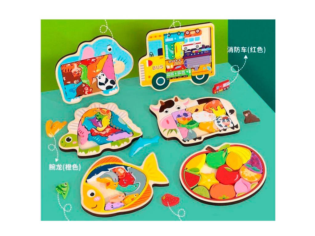 Деревянная игрушка головоломка пазли-MD 1500, 21×17 см, 6 видов (цена за 1 шт)