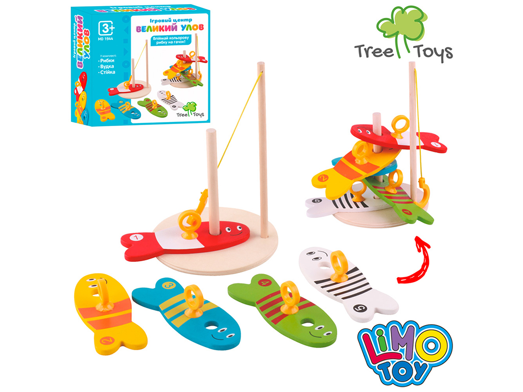 Игрушка магнитная рыбалка MD1944, 13,5 см, с удочкой и рыбками, Tree Toys