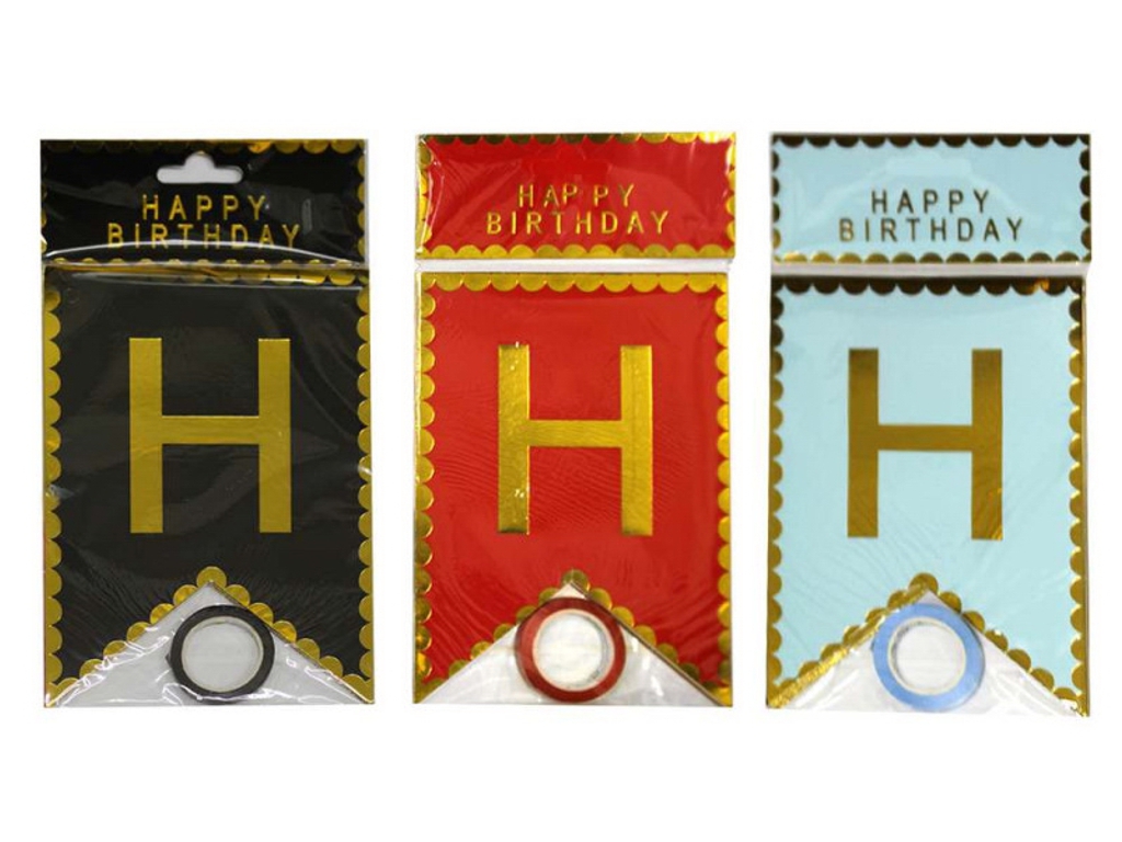 Растяжка праздничная флажке Happy Birthday с золотом и контуром, 16,5×11,5 см