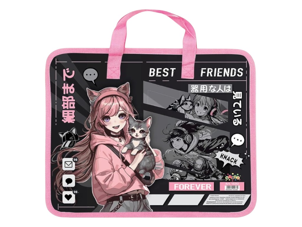 Тека пластикова з текстильними ручками Anime Girls, KIDIS 13212