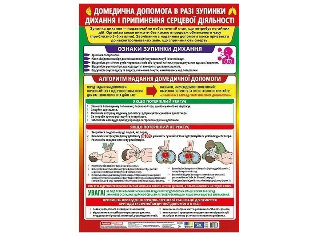 Плакат “Домедична допомога в разі зупинки дихання і припинення серцевої діяльності”, Ранок