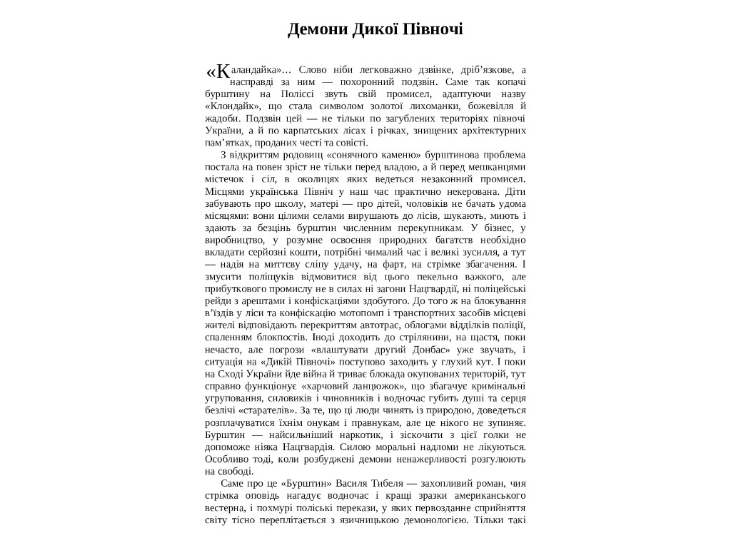 Сучасна проза України, Бурштин, Фабула