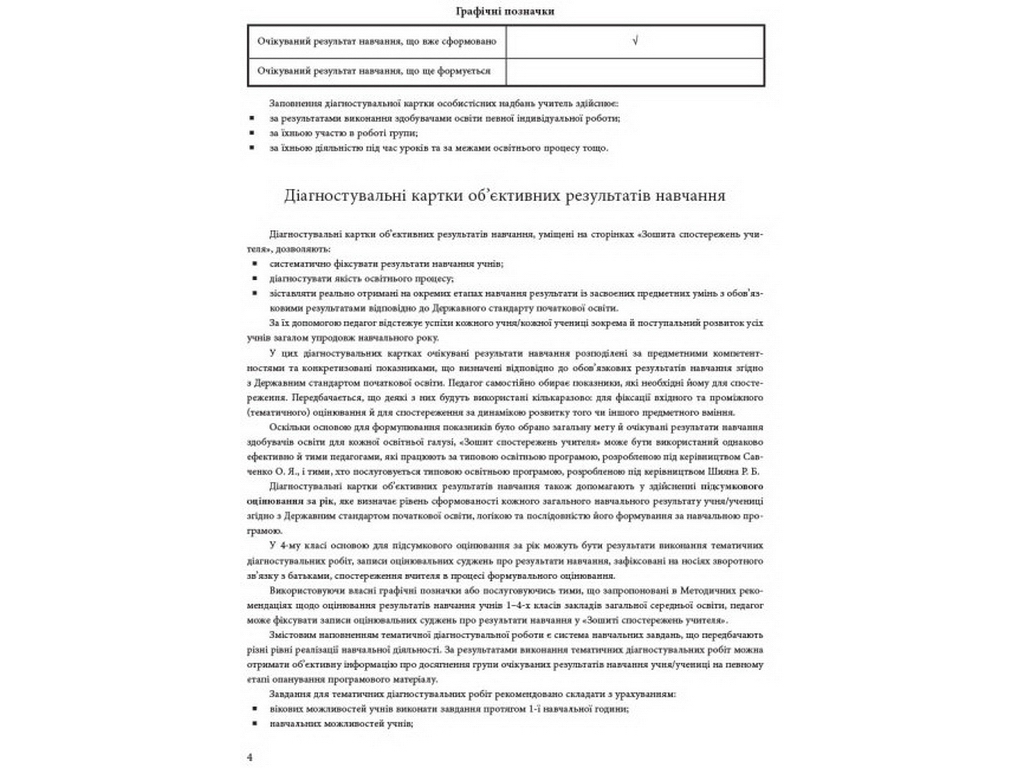 НУШ 4 клас, Зошит спостережень учителя, Ранок