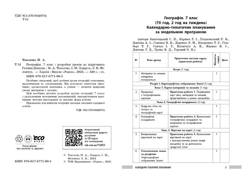 НУШ 7 клас "Географія. Розробки уроків", Ранок навчальна