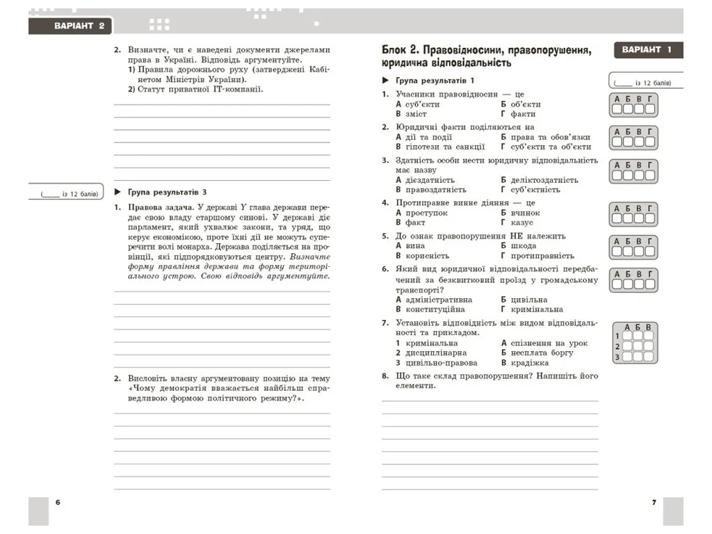 НУШ 9 класс, Правоведение. Текущая и итоговая оценка по группам результатов + диагностическая