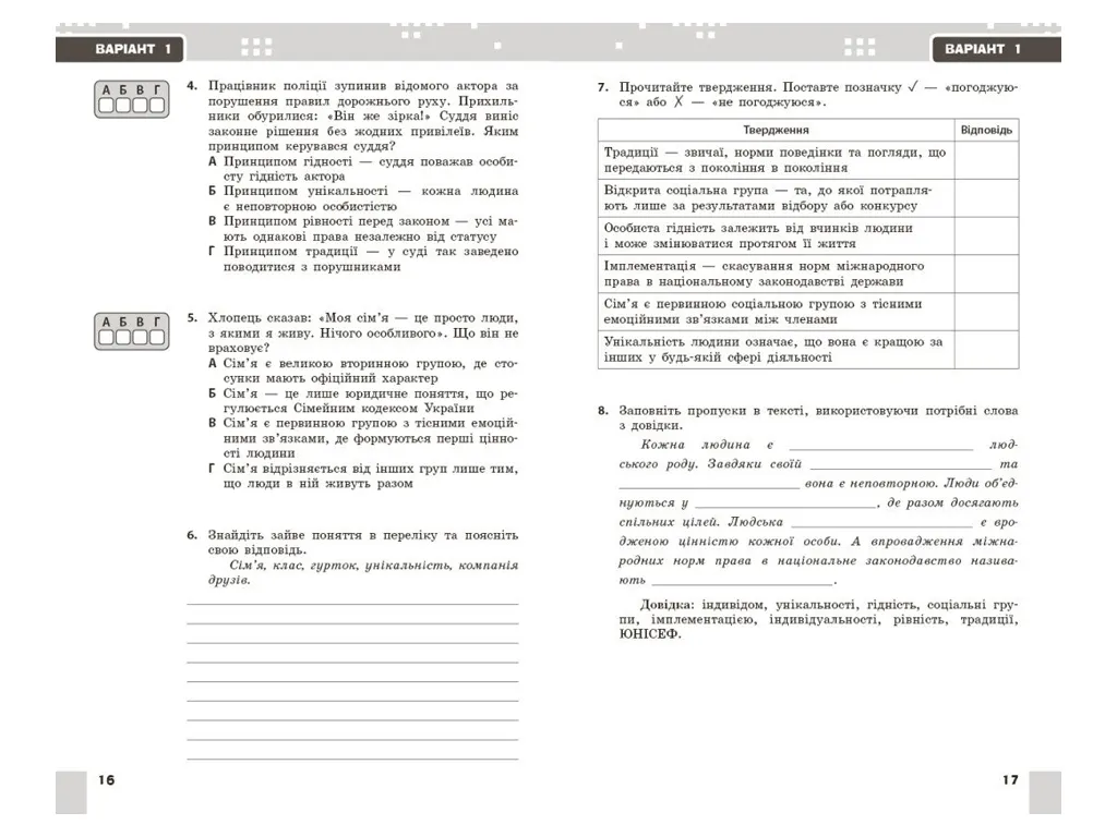 НУШ 7 клас, Громадянська освіта. Поточне та підсумкове оцінювання за групами результатів + діагносту