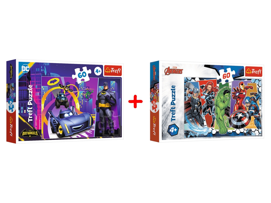 Набір пазлів "60" Batwheels Бетмен і його машини та "60" The Avengers Месники Непереможні, Trefl