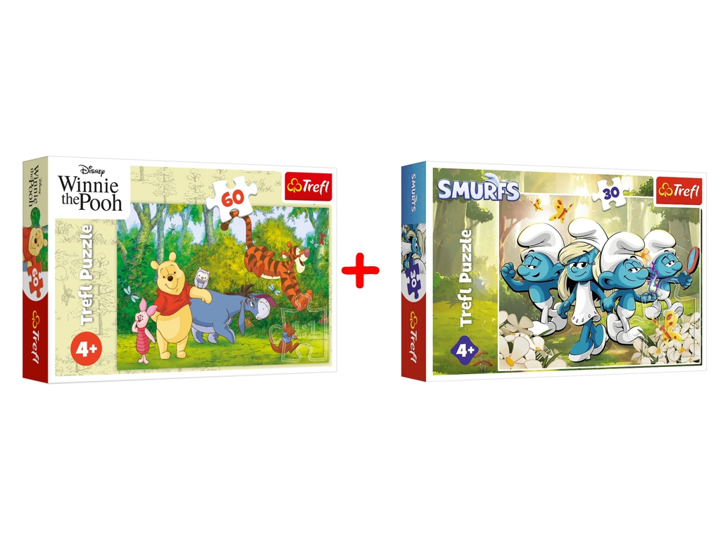 Набор пазлов "60" Disney Winnie the Pooh Вкусный мед и "30" The Smurfs Приключения смурфиков, Trefl