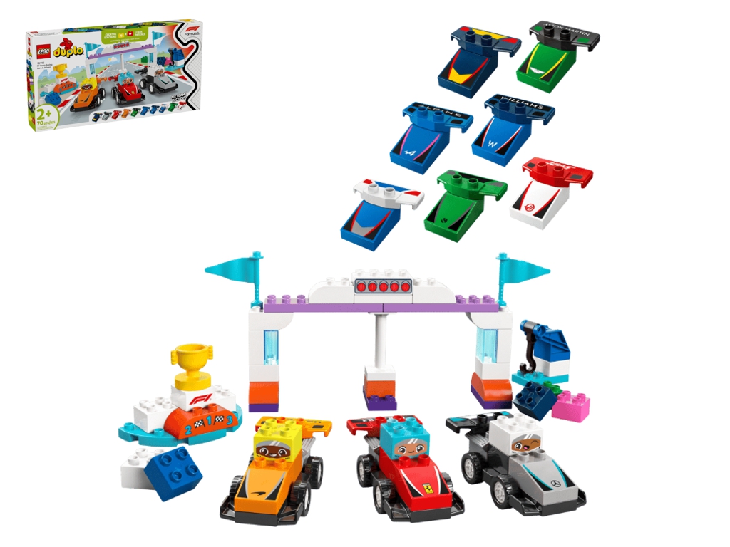 Конструктор LEGO DUPLO Town Автомобілі для перегонів і пілоти команди Формули-1, 70 деталей