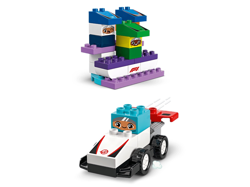 Конструктор LEGO DUPLO Town Автомобілі для перегонів і пілоти команди Формули-1, 70 деталей