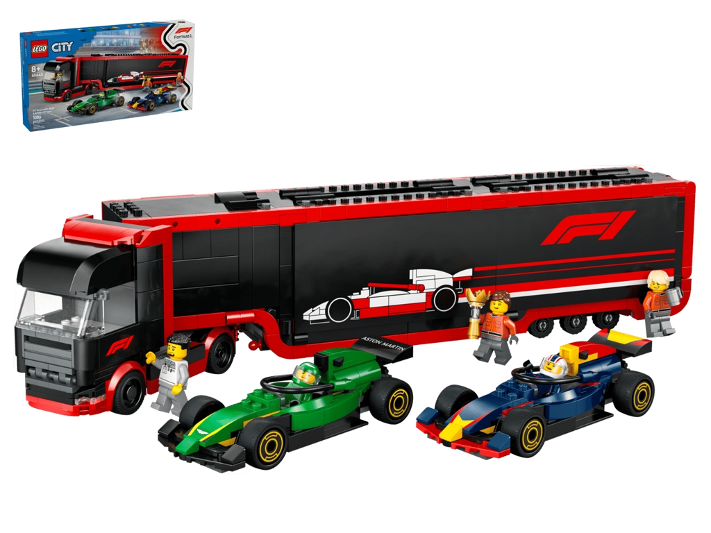 Конструктор LEGO City Вантажівка F1 з автомобілями RB20 та AMR24, 1086 деталей