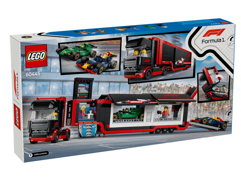 Конструктор LEGO City Вантажівка F1 з автомобілями RB20 та AMR24, 1086 деталей