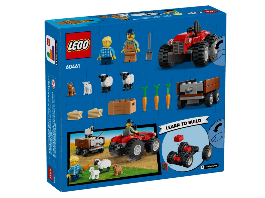 Конструктор LEGO City Красный фермерский трактор с прицепом и овцами, 116 деталей