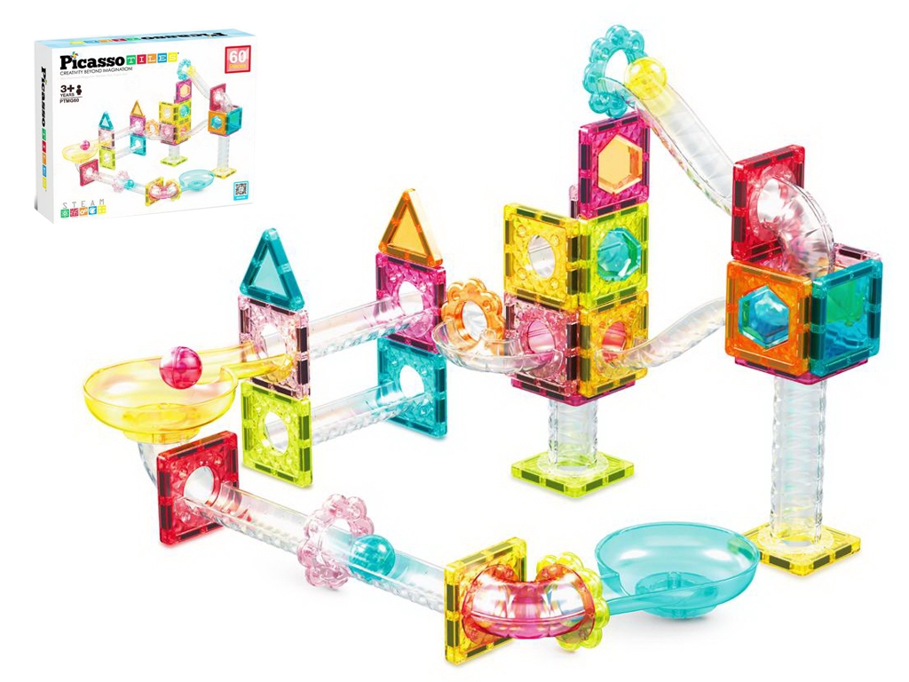 Конструктор магнитный PicassoTiles Mini Diamond Marble Run Track Set, 60 деталей