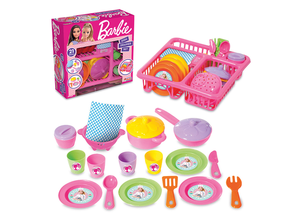 Набор посуды с сушилкой Barbie, 29 см, 21 предмет, Dede
