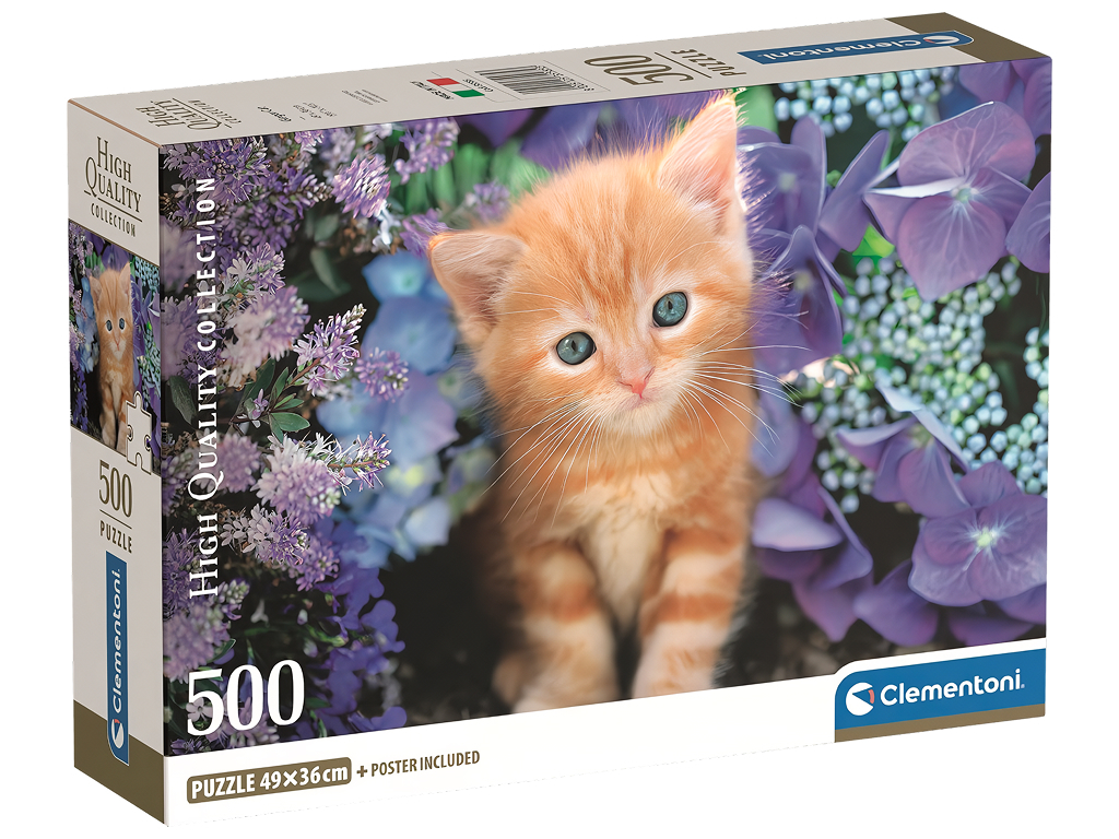 Пазлы Рыжий котенок среди цветов Clementoni, 500 элементов