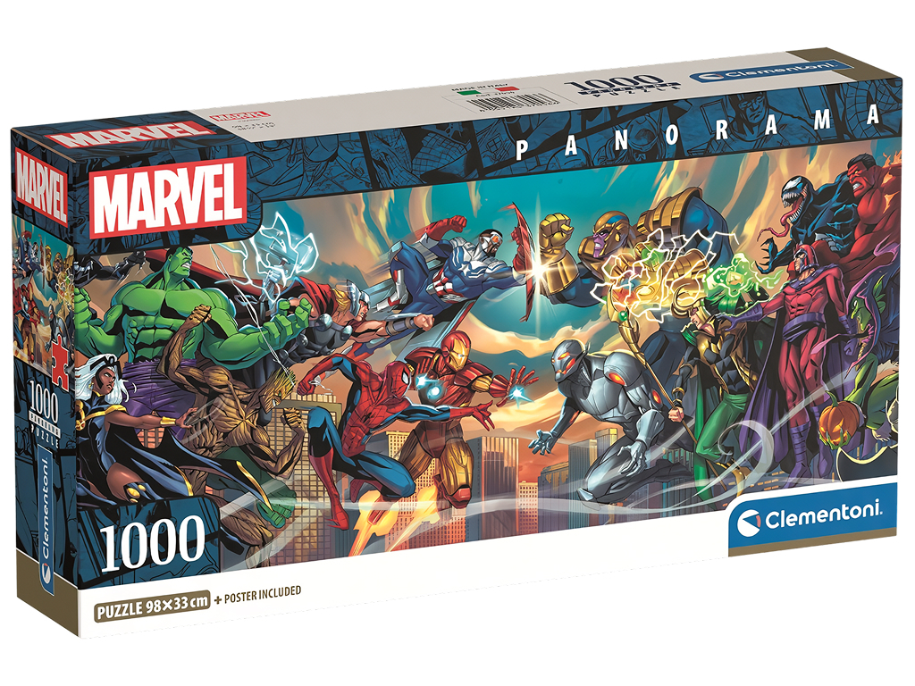 Пазлы Панорама Marvel Супербой героев против злодеев Clementoni, 1000 элементов