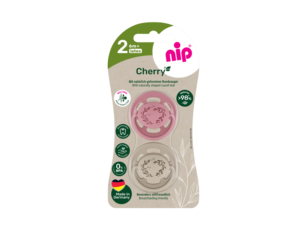 Пустушка кругла Cherry Green, латекс, 6+ міс, 38879-51, Nip