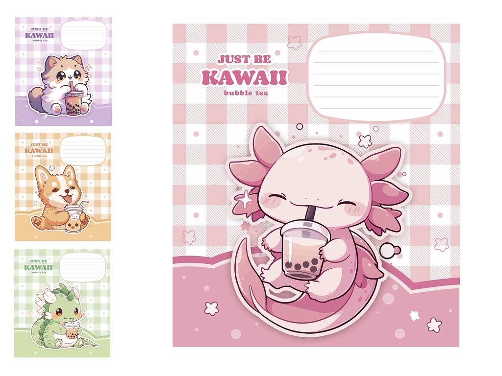 Зошит учнівський у косу лінію "Just be kawaii", 12 аркушів, глiтер, Школярик 012-3480C