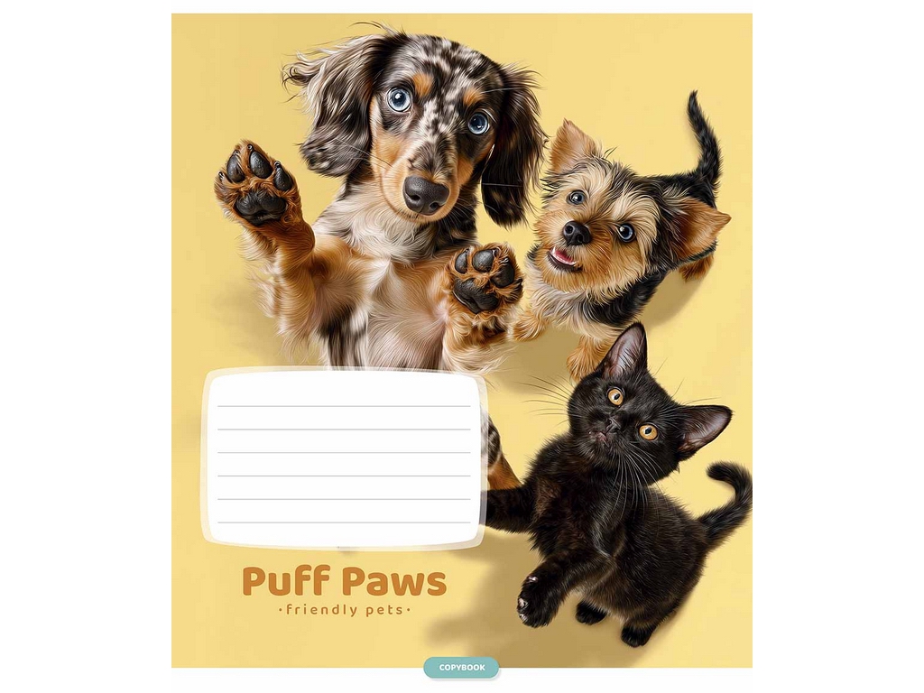 Зошит учнівський "Puff Paws", 12 аркушів, у лінію, ВД-лак, 5 видів (ціна за 1шт), Школярик