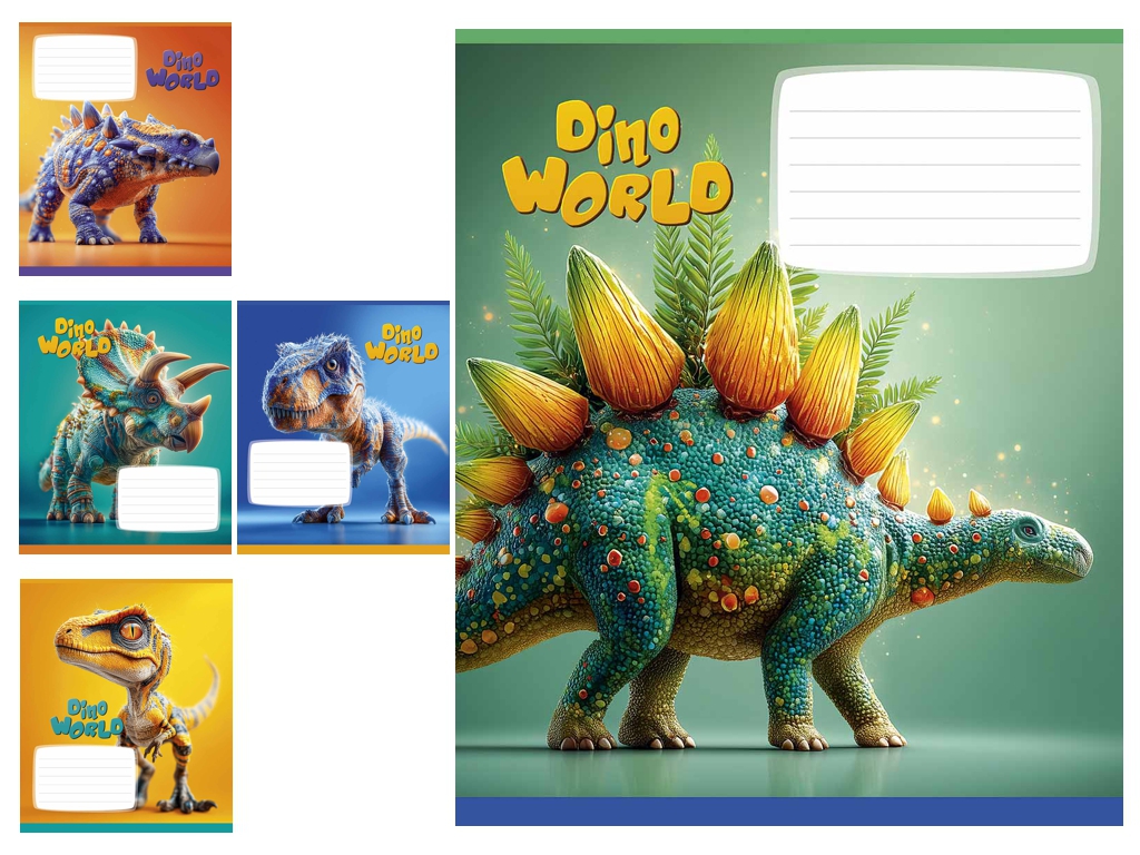 Зошит у лінію Dino World, 12 аркушів, 5 видів (ціна за 1шт), Школярик