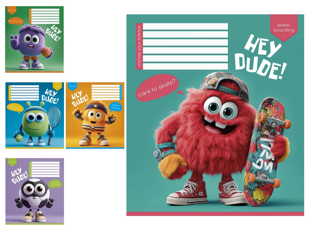 Зошит учнівський Hey dude у косу лінію 12 аркушів, Школярик 012-3668C (ціна за 1шт)
