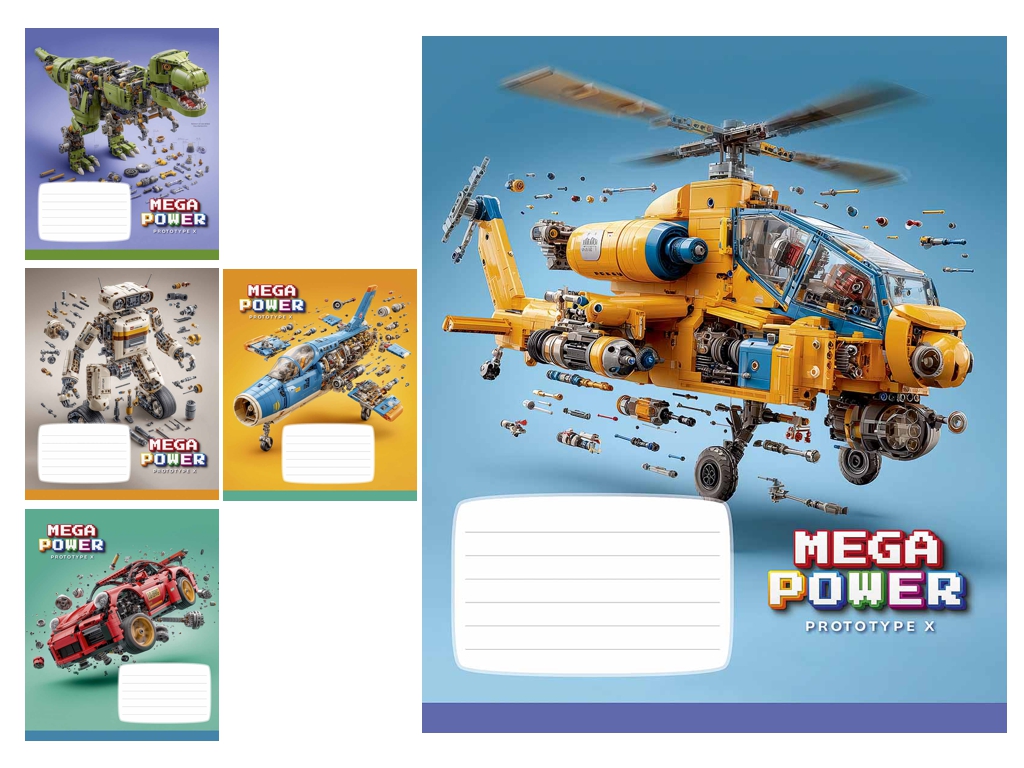 Зошит учнівський "Mega Power", 12 аркушів, у лінію, 5 видів (ціна за 1шт), Школярик
