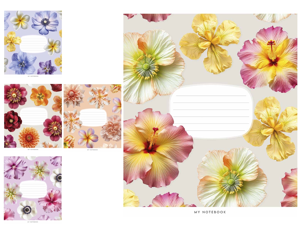 Тетрадь в линию 018-3632L Flowers Stories Star, 18 л., ВД-лак, 5 видов (цена за 1шт),Школярик