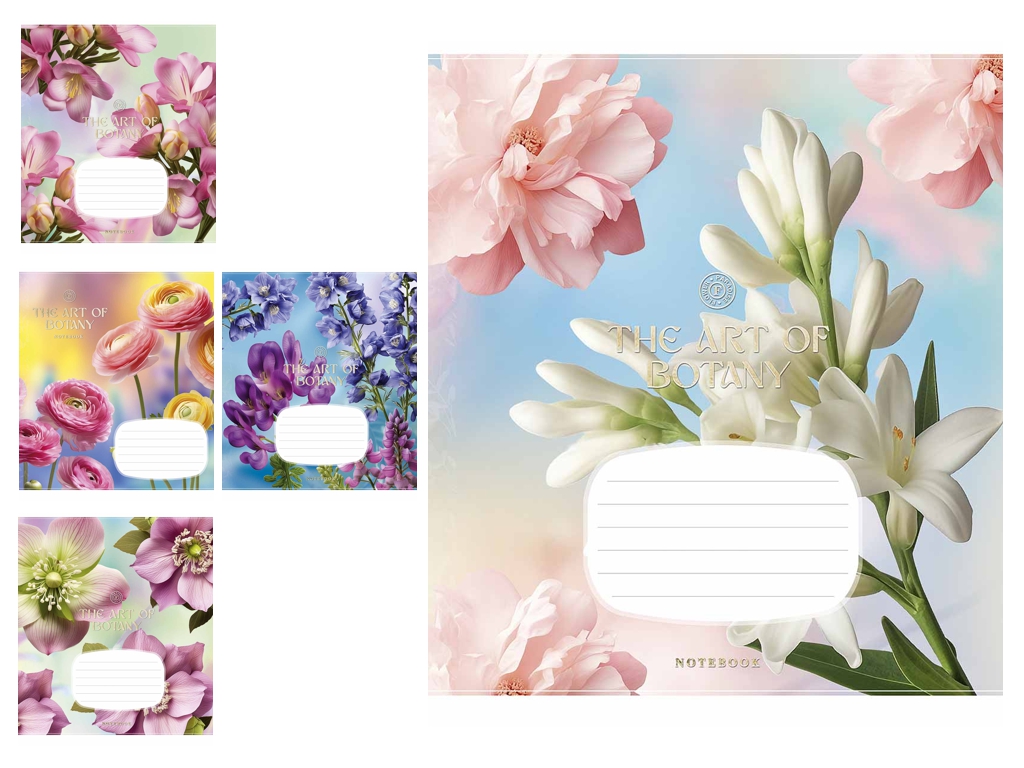 Тетрадь в линию 18 листов, Art of Botany, 5 видов, Школярик 018-3640L (цена за 1шт)