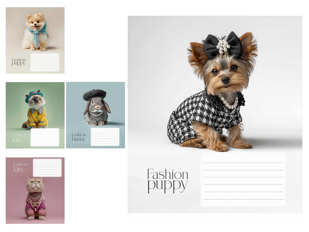 Тетрадь в линию Fashion pets 018-3687L, 18 листов, ВД-лак, 5 видов (цена за 1шт), Школярик