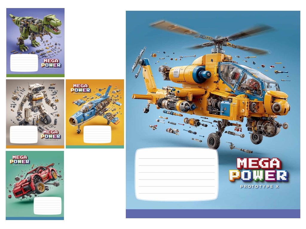 Зошит учнівський "Mega Power", 18 аркушів, у лінію, ВД-лак, 5 видів (ціна за 1шт), Школярик