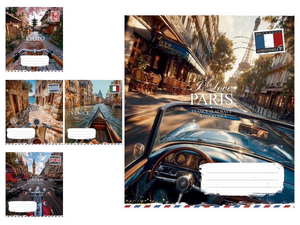Зошит у клітинку I love Paris 048-3615K, 48 аркушів, ВД-лак,5 видів (ціна за 1шт), Школярик