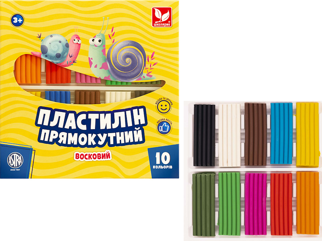 Пластилін прямокутний 10 кольорів