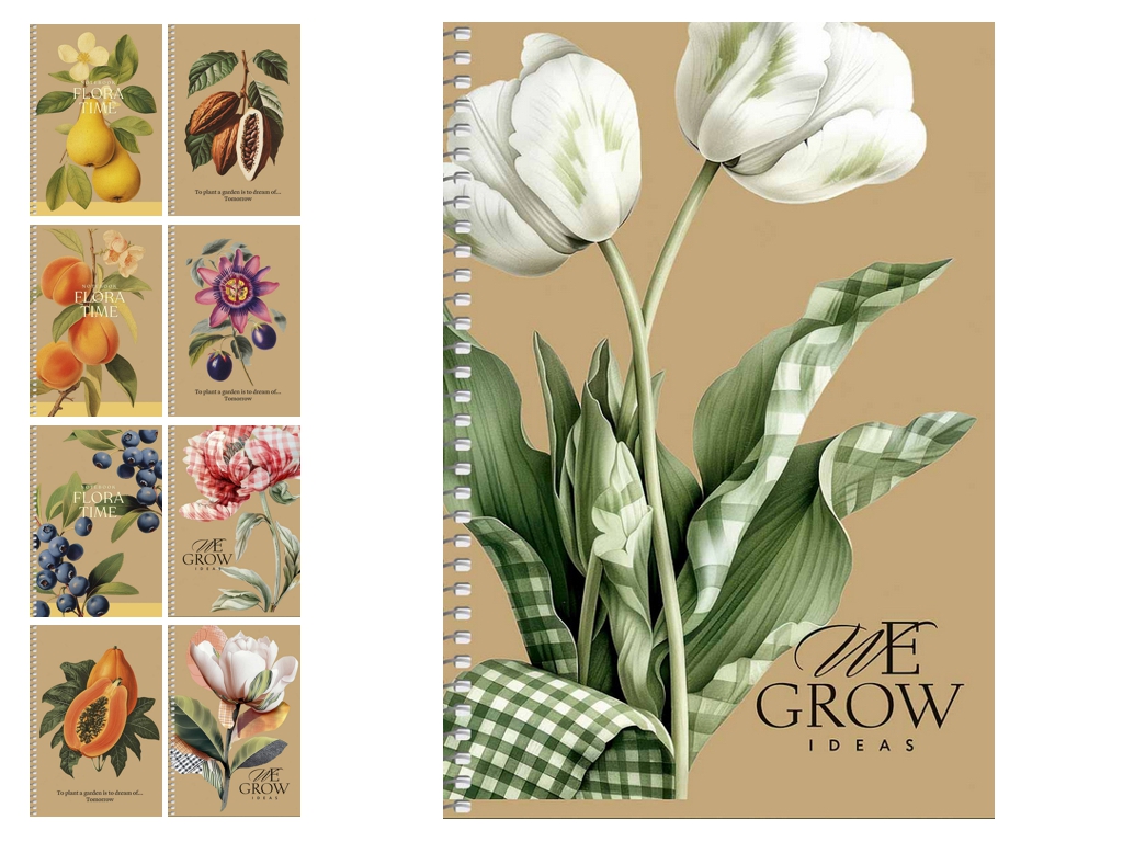 Тетрадь А5 на спирали We Grow Ideas, 96 листов, в клетку, крафт-картон, микс видов