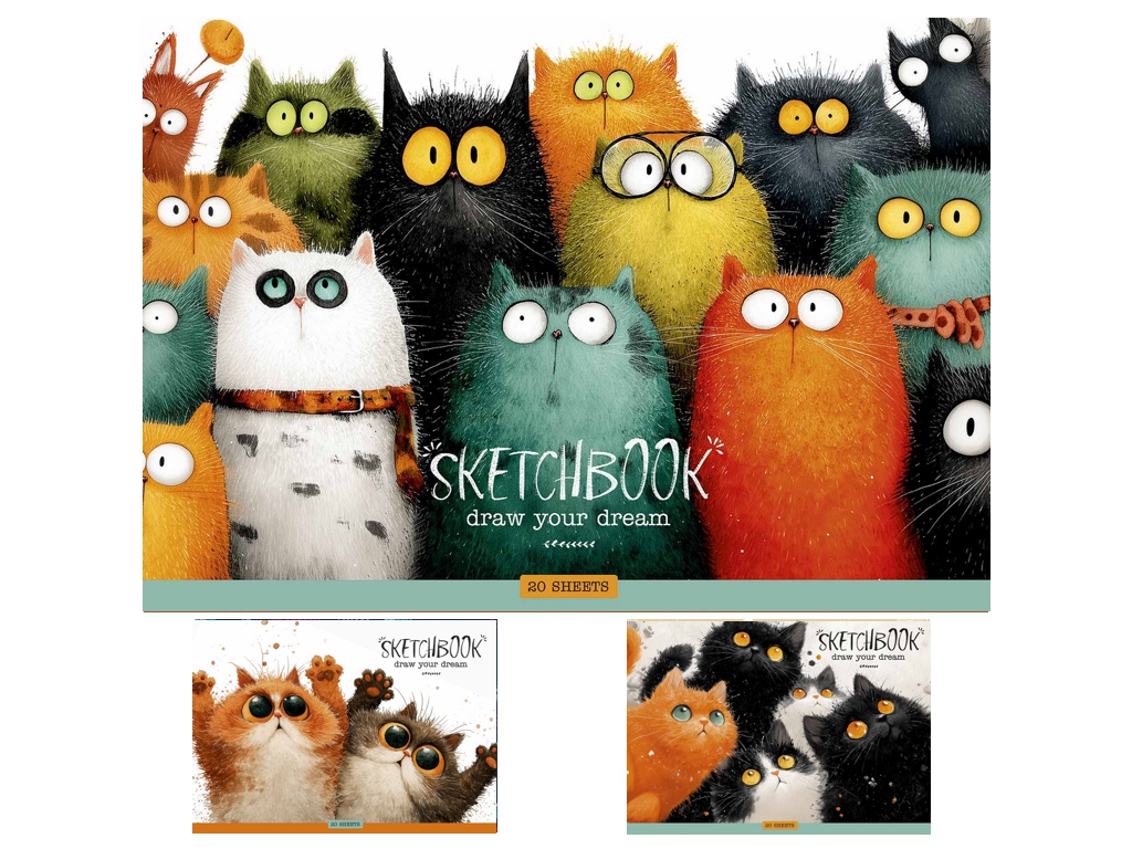 Альбом для рисования Star Sketchbook Cats, А4, 20 листов, микс видов