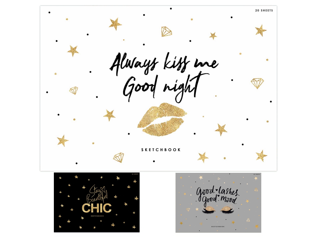 Альбом для рисования Star Sketchbook Always Kiss Me, А4, 20 листов, микс видов