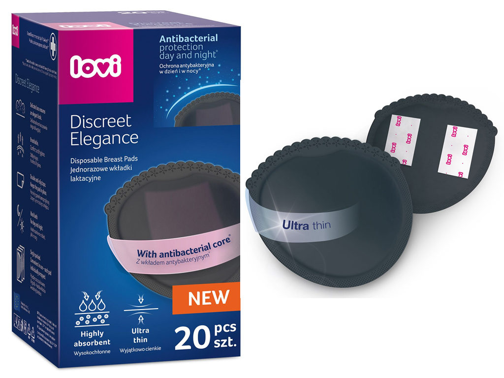 Лактаційні прокладки антибактеріальні Discreet Elegance чорні 20 шт, LOVI