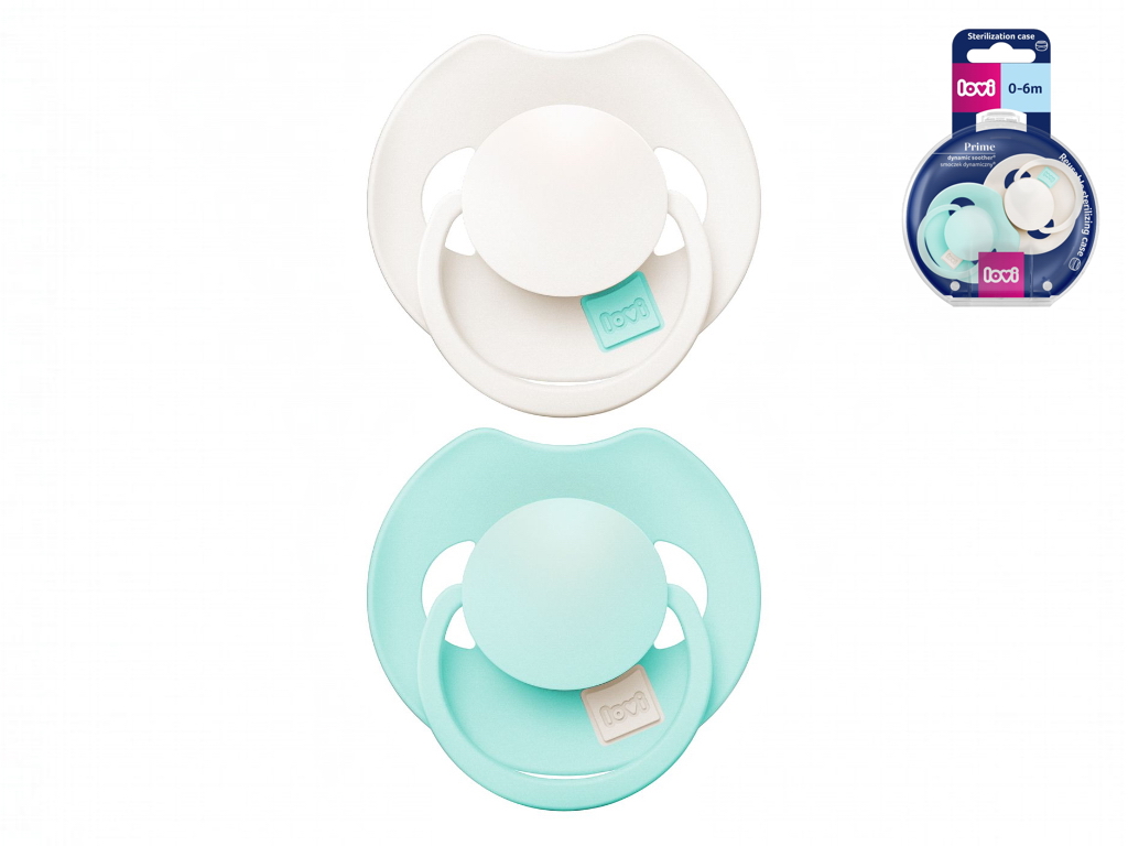 Пустушка силіконова динамічна LOVI Prime 0-6 міс 2 шт Logoon/Mint Cream, LOVI 34/451