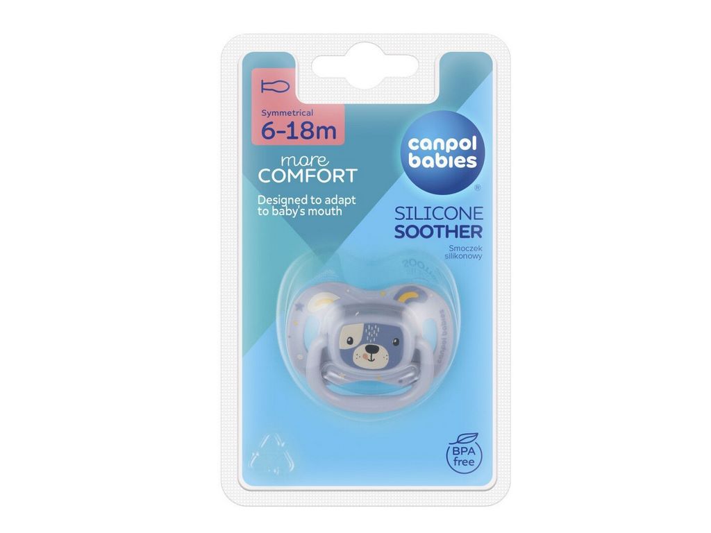 Пустышка силиконовая симметричная Cute Animals, 0-6 мес., 34/924_blu, Canpol Babies